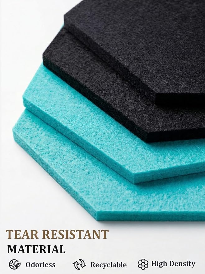 8-Pack Hexagon Felt Bulletin Board Tiles, Cork Board Alternative | For students and teachers creating vision boards in homes, offices, dorms or classrooms; includes 30 push pins.