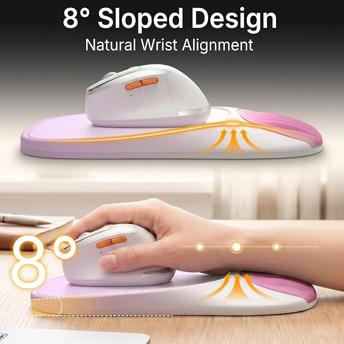 Ergonomic Mouse Pad with Wrist Rest, Sloped Memory Foam Mousepad with Wrist Support, Cooling Channels, Non-Slip Base, Smooth Lycra Surface for Office, Gaming & Home Desk (Sakura Pink)