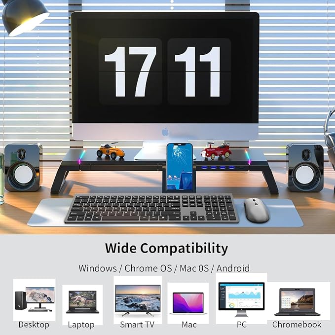 Slim Silent Full Size Wireless Keyboard Mouse Combo Grey2 Pack | With calculator key, 2400 DPI quiet mouse, USB cordless set, compatible with Windows, Mac, Laptop & PC