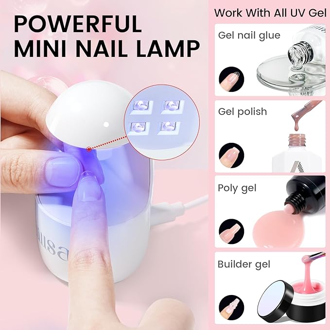 AILLSA Gel Nail Tips Kit Extra Short Square Nail Tips 120pcs, Upgrade Glue Gel 30g for False Nail Tips, Nail Extensions Full Kit with Portable Nail Lamp for Beginners