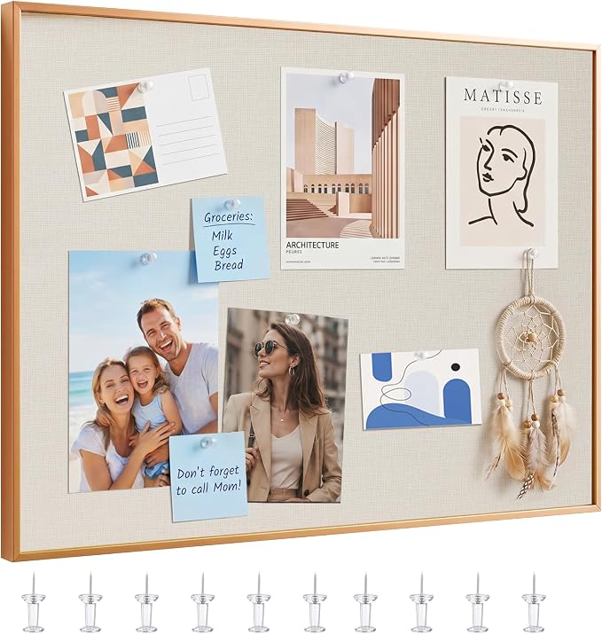 OWLKELA Cork Board, 30 x 20 Inch, Oatmeal | Aluminum Framed Fabric, Bulletin Board, Ideal for Home Office and Bedroom