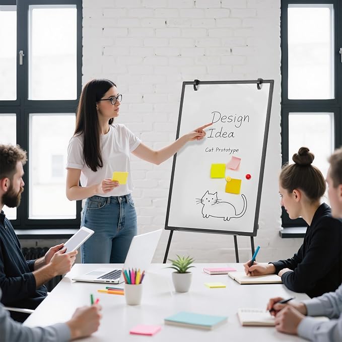 DUMOS Whiteboard Easel 40 x 28 Inches, Magnetic White Board Dry Erase, Porbable Boards Height Adjustable, Dry Erase Board with Stand for School, Office and Home, Silver Aluminium Frame, Black