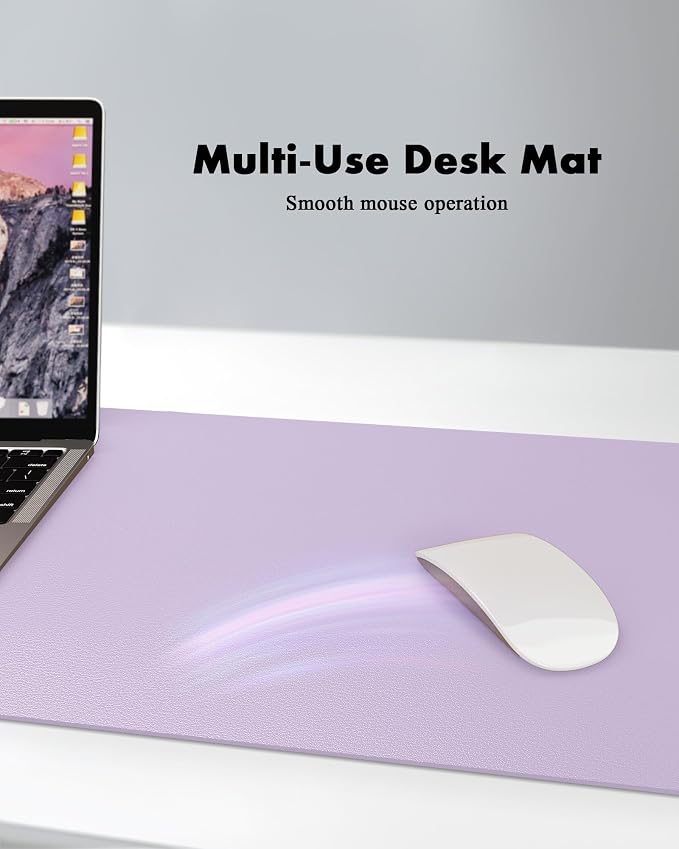 YSAGi Double-Sided Desk Pad, 31.5"x15.7"Leather Desk Mat, Eco Cork Desk Pad Protector,Large Mouse Pad,Waterproof Desk Blotter for Office/Home(Light Purple)