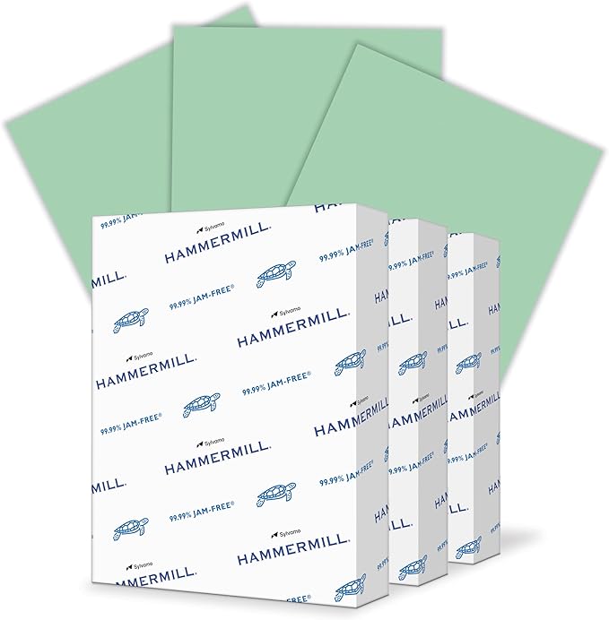 Hammermill 20 lb Green Printer Paper, 8.5 x 11-3 Ream (1,500 Sheets) - Made in The USA, Pastel