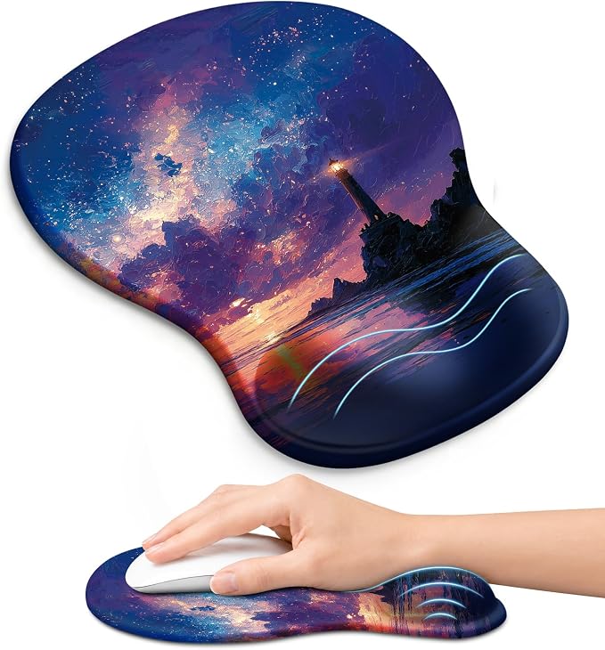 Ergonomic Mouse Pad with Wrist Rest, Gel Wrist Support, Sunrise | 10.2 x 7.6 in Mouse Pad with Smooth Fabric Surface and Non-Slip Rubber Base for Office, Home, Study, and Gaming
