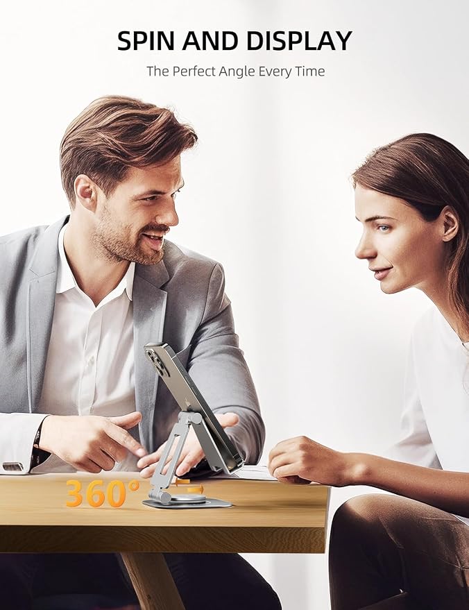 Nulaxy 360° Rotating Multi-Angle Adjustable Phone Stand, Silver | Portrait and Landscape Viewing, Foldable Design, Thick Case Friendly, Compatible with All Phones and Nintendo Switch