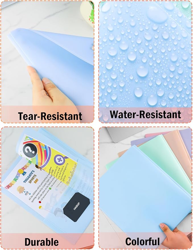 2 Pocket Folder with Prongs (5 Pack, Pastel), Plastic Folders with Pockets | Pastel Colors, Business Card Holder, Fit Letter Size, Organizing Papers, in School, Office, Business