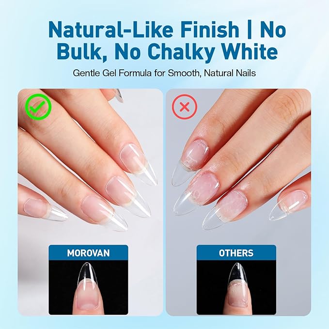 Morovan Solid Nail Glue Gel: Strong Solid Nail Glue Gel for Acrylic Fake Nails Tips Extension Press On Nails Long-Lasting Strong Adhesion Lamp Curing Needed