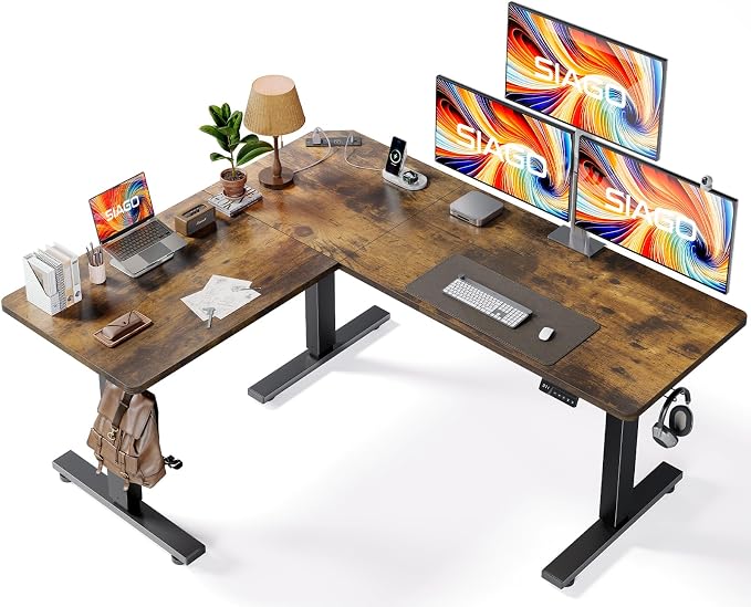SIAGO L-Shaped Standing Desk - 63 x 55 Inch Adjustable Corner Standing Desk with Charging Station - L Shape Sit Stand Table with Memory Controller, Splice Board for Home Office | Adjustable L Shape Corner Computer Desk with Memory Controller, Splice Bo...