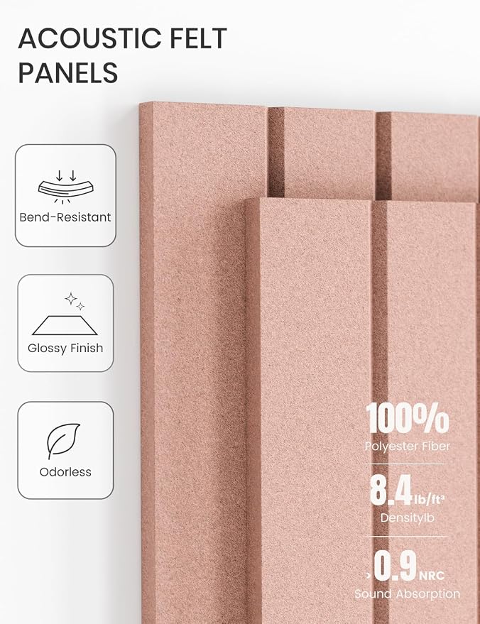 28" x 18" Felt Bulletin Board Tiles, Fine Stripe, Pink | 6-Pack Cork Board Alternative, 30 Adhesive Tabs, Push Pin Board, Wall Decor, Office, Home, Classroom, Dorm