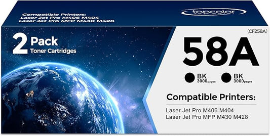 58A CF258A Toner Cartridge Black Compatible for HP 58A CF258A High Yield Toner Cartridge for HP LaserJet Pro M404n M404dn MFP M428fdw M428fdn M428dw Printer 2 Pack with Chip