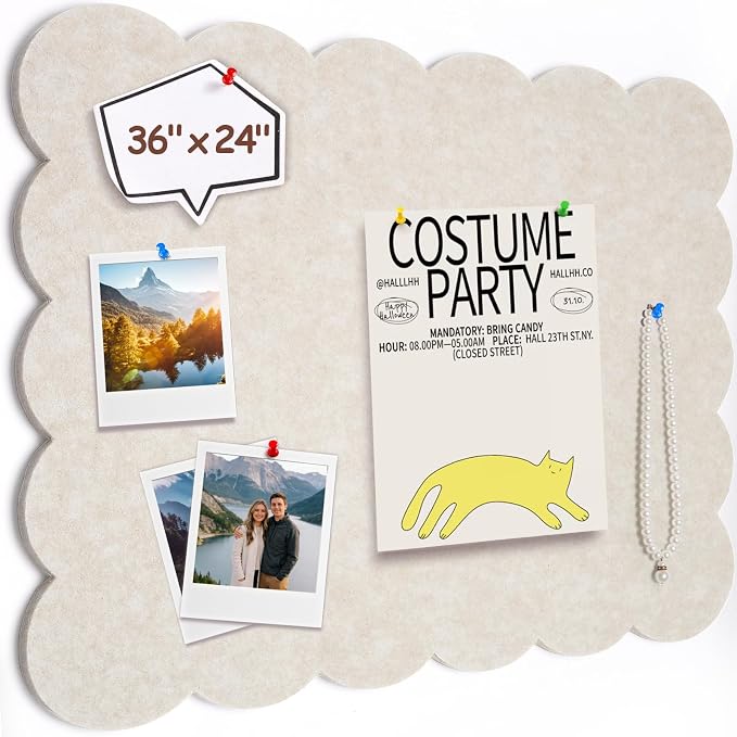 Felt Bulletin Board 36" x 24" Cork Board Alternative,Decorative Felt Pin Board Foldable Cork Boards for Walls Self-Adhesive Cork Board for Home Office Classroom Pin Board (Beige)