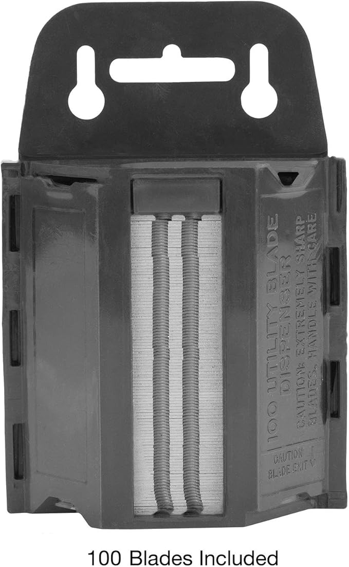 Sheffield 12282 Standard 100 Utility Box Cutter Blades with Dispenser, 100 Pack Razor Blades Refills, Fits Most Utility Knifes