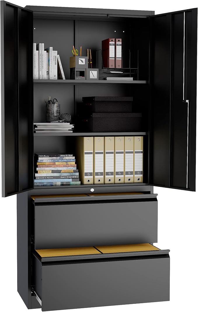 Fesbos Metal Cabinets with Lockable Drawers and Doors Lateral File Cabinets Steel Filing Lockers Book Case for Home Office Hanging Files Letter/Legal/F4/A4 Size