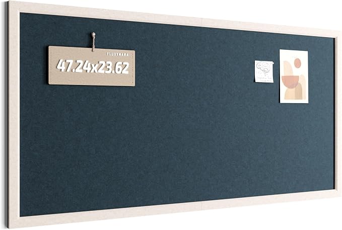 Fluxynara 47.2" x 23.6" Felt Frame Bulletin Board, Carbon Blue | Cork Board Alternative with 36 Removable Adhesive Tabs, Foldable Pin Board for Wall, Home, Office, Classroom & Dorm