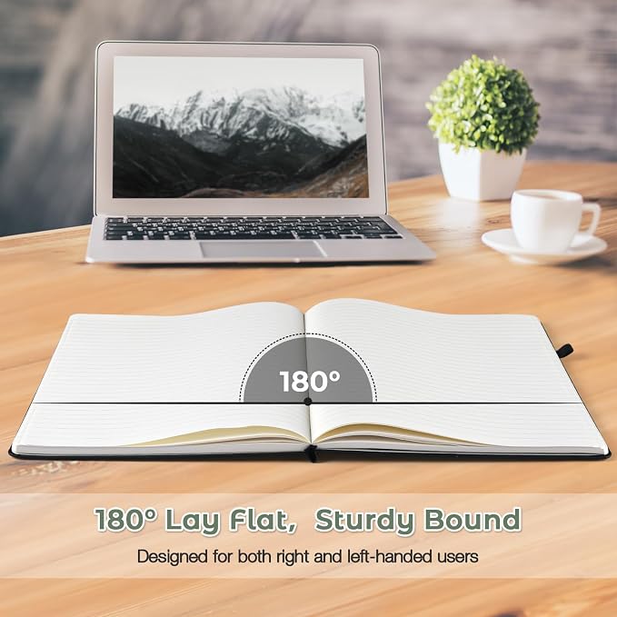 College Ruled Notebook, Large A4 Hardcover Leather Journal for Women Men | 5 Pack Lined Journal Notebook for Work School, No Bleed Thick Paper, Lay Flat, 8.5" x 11", Professional Business Notebook