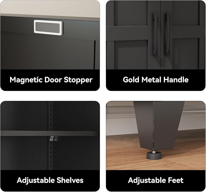 COFaR 71" Black Metal Storage Cabinet with Doors for Office and Garage | 5-tier kitchen pantry cabinet with square-panel doors and 4 adjustable shelves for laundry room, office or garage storage.