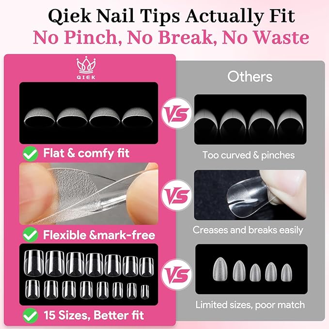 Extra Short Square False Nail Tips, 15 Sizes 510 PCS Clear French Press On Fake Nail Pre-shaped Half Matte Full Cover Gel Nail Tip Extensions Thick Long Lasting for DIY Beginners & Salon Manicure