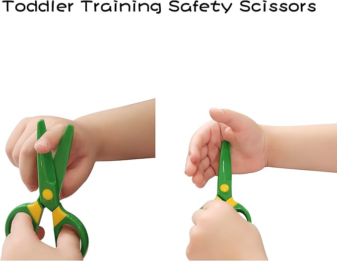 3-Pack Toddler Safety Scissors Kit - Child-Safe Preschool Training Scissors & 60 Sheets Craft Paper | Ergonomic Blunt Tips, Early Childhood Development Tools for Kids 2-5 Years