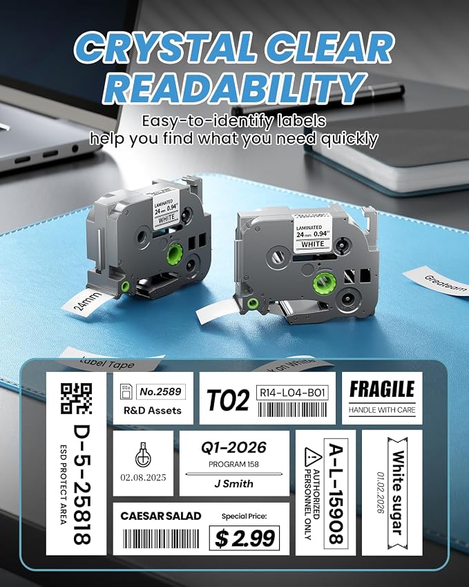Replacement for Brother TZe-251 TZe251 P Touch Label Maker Tape 1 Inch | TZe TZ Tape 24mm 0.94'' Laminated White, Compatible with Brother PT-D600 PT-D610BT PT-P710BT PT-P700 PT-P910BT, 5-Pack