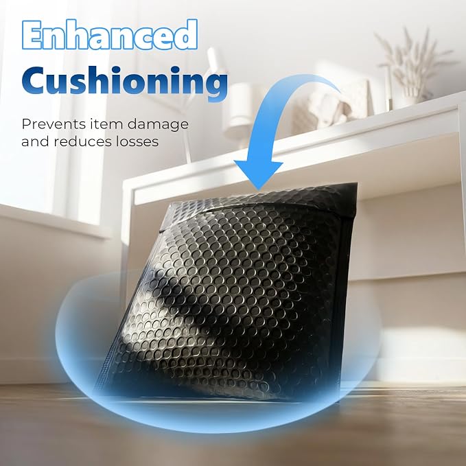 Metronic Bubble Mailers True 10.5x15" Usable Size Padded Envelopes 25 Pack | 50% Thicker 1/7" Bubble 10.5x16" Self Seal Water-resistant bubble envelopes for Books,Clothes,T-shirt Small Business,#5,Black