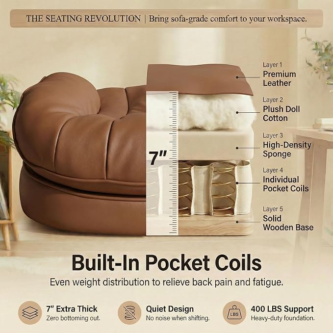 Efomao Big & Tall Desk Chair, Wide Executive Office Chair with Footrest Brown