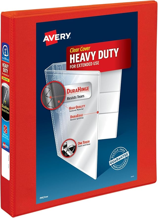 Avery Heavy-Duty View 3 Ring Binder, 1" One Touch EZD Rings, 1 Red Binder (79170) (Pack of 12)