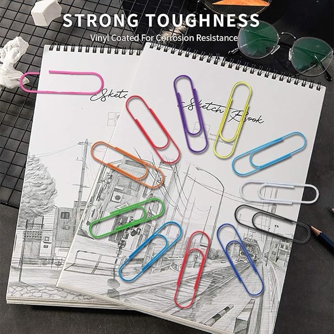 Gute 80Pcs 4in Extra Large Paper Clips,Mixed Color Jumbo Coated Paperclips | Holds 25-30 Sheets,Smooth Vinyl Coated,Rust-Resistant Metal,Color-Coding Organized,Storage Box,Office School Home