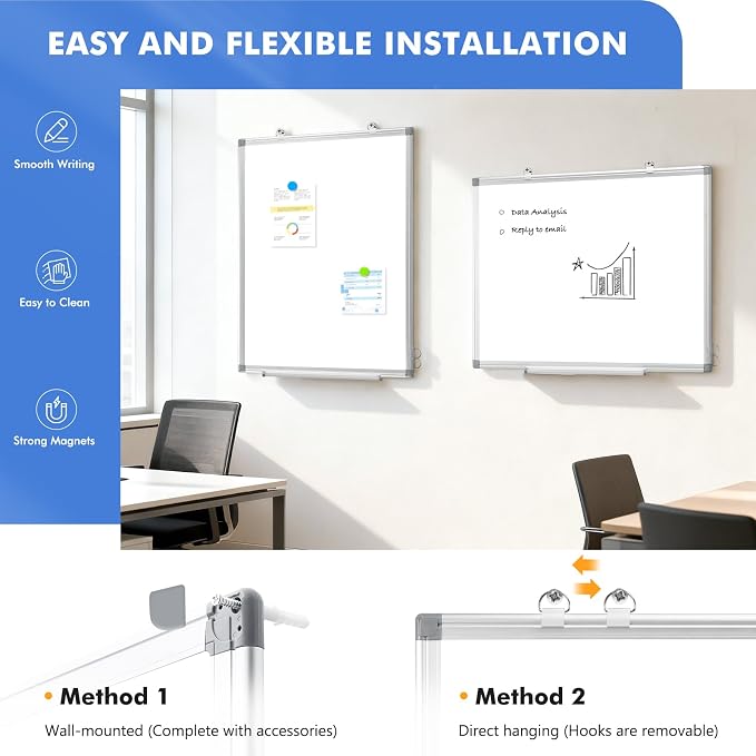 Double-Sided White Board Dry Erase Magnetic Whiteboard Wall 18x12 Silver | Smooth Write & Clean, Durable 11-Layer, Aluminum Frame, Easy Wall Mount & Hanging, Full Kit for Home, Office, School