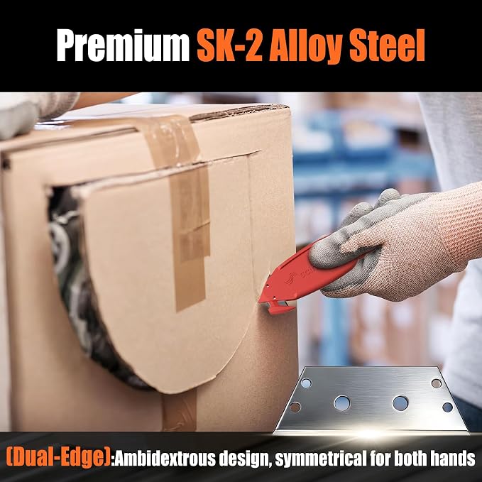 Safety Box Cutter Knife, Recessed SK-2 Blade, 12-Pack Assorted | Mini package opener tool, finger-safe hidden knife, built-in tape splitter for cardboard & shrink wrap, ambidextrous grip.