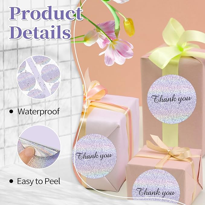 3 Inch Holographic Thermal Labels,Round Thermal Printer Labels,Waterproof Thermal Printer Stickers for DIY Logo Design,Name Tag,QR Code,Thanks Card 150 Labels/Roll (Purple dots)