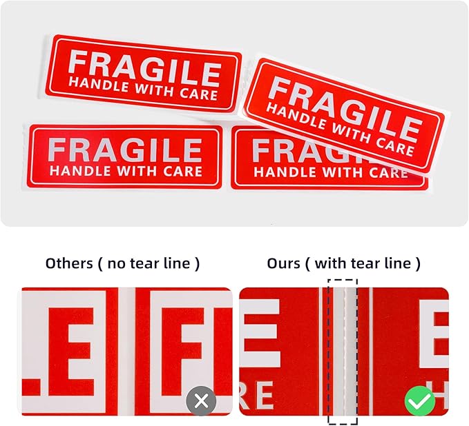 1 x 3 Inch Handle with Care 1000 Permanent Adhesive Fragile Stickers for Shipping Moving Glass Labels (1 Roll, 1000 Labels)