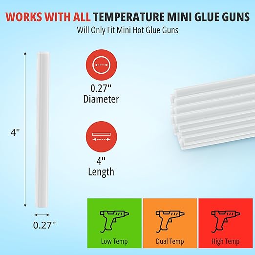 Mini Hot Glue Sticks for Glue Gun - 4 Inch x 0.27 Inch - Small Clear Sticks Bulk - Ideal for Craft Projects - Bonds to Wood, Glass, Metal, Paper and More - 200 Pack