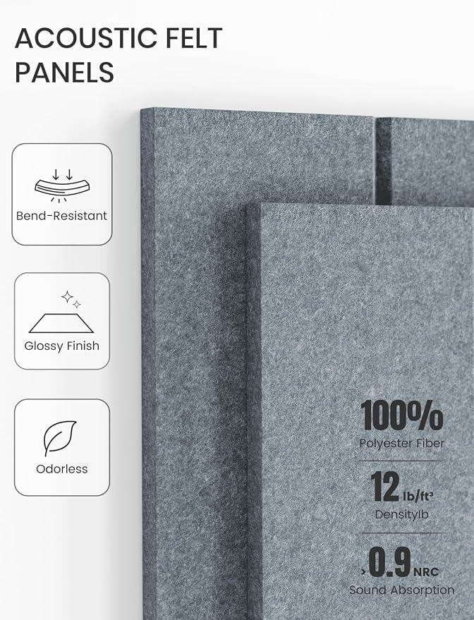 Fluxynara 48" x 36" Large Felt Bulletin Board, Blue Gray | 12 Pack Cork Board Alternative with 60 Safe Adhesive Tabs, Pin Boards for Wall Decor, Home, Office, Classroom,Dorm