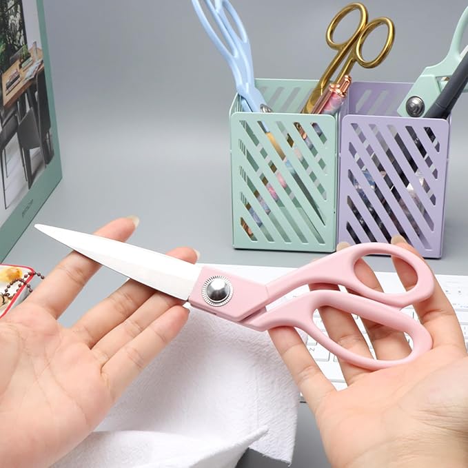 NatSumeBasics 8" Pink Fabric Sewing Scissors Cute Heavy Duty Sharp Rustproof Stainless Steel Shears for Women Home Office DIY Crafts Scrapbooking