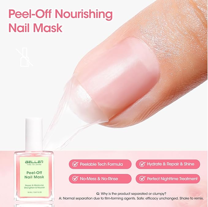Gellen Peelable Nail Strengthener Mask, Air Dry Peel-Off Nail Mask for Nail Strengthener and Growth, Nail Repair Masque for Damaged Weak Thin Nails, Natural Nail Treatment, Rose Scent