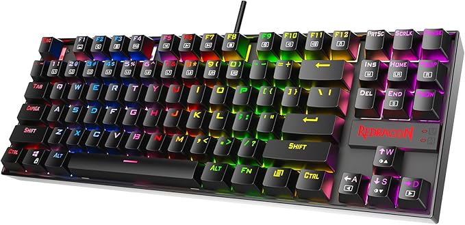 Redragon K552P Mechanical Gaming Keyboard TKL with 18 Backlight Modes, Hot-Swappable Red Switches, 87-Key Compact Ergonomic Design, N-Key Rollover & Software Programmable Macro - RGB, Black
