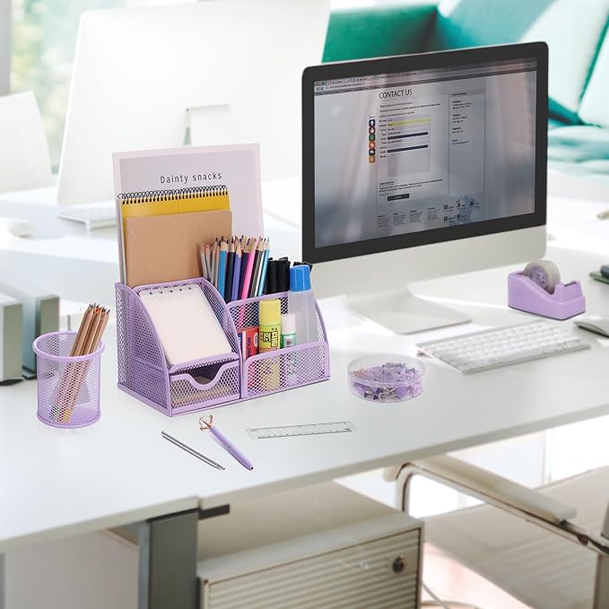 13-in-1 Office Desk Organizer Set for Back to School Supplies Accessories | Organizer Set with Stapler and Tape Dispenser, Pen Holder, Scissors, Ruler, Hole Punch, 2 Pens & More Desk Supplies