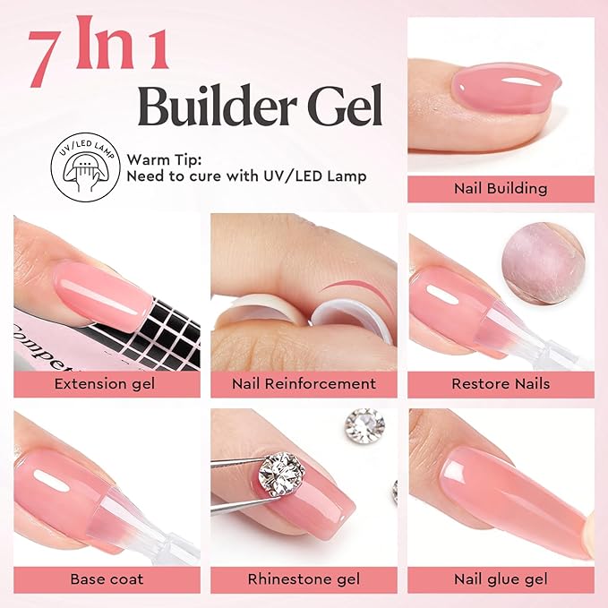 AZUREBEAUTY Builder Nail Gel, 18ml 7-in-1 Jelly Peach, Beginner Friendly, 30-Day Nail Strengthener Extension Glue, For Home Salon DIY & Gifts
