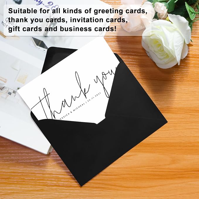 100 Pack A7 Envelopes, Black Greeting Card Envelopes Self Seal, 5.24 x 7.24 in Envelopes for Birthday Graduation Baby Shower Wedding Invitation Cards