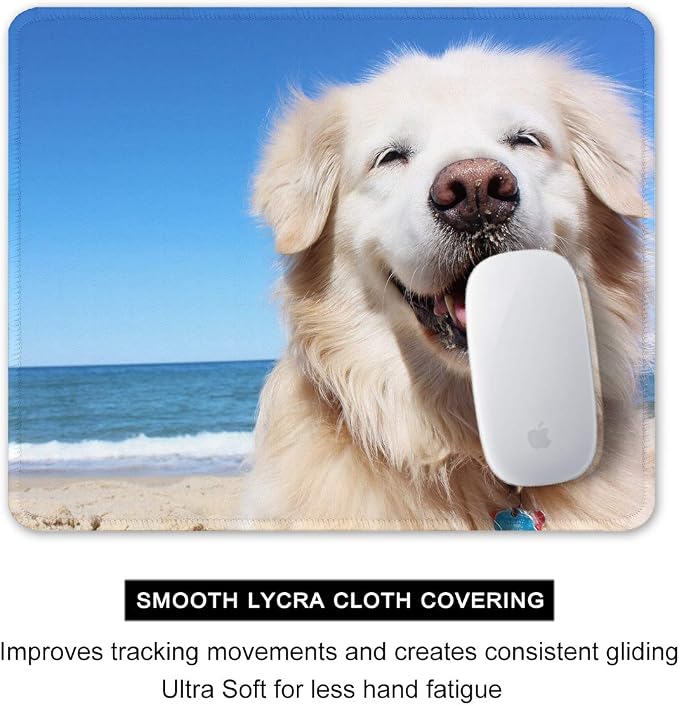 Auhoahsil Mouse Pad, 12 x 10 in Animals Theme Computer Mouse Pad for Desk, Premium-Textured Non-Slip Rubber Stitched Edges Waterproof Square Mouse Mat for Gaming Work Wireless Mice, Beach & Dog
