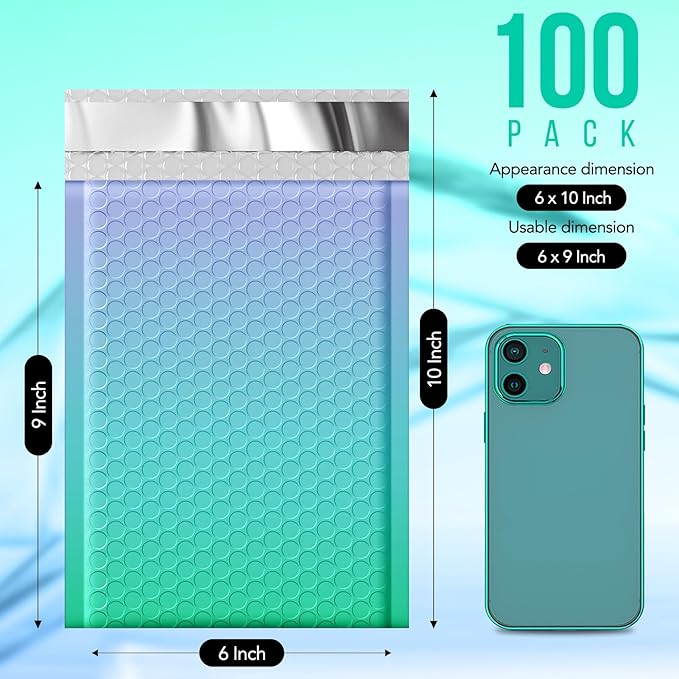Fuxury Cute Design Bubble Mailers 6x10" 100 Pack Opaque Padded Envelopes Usable Size 6x9" Durable Pattern Bubble Shipping Envelopes for Mailing Jewelry Thick Bubble Padded Mailers Fairyland Green
