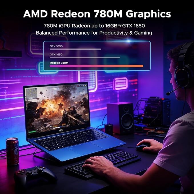 NIMO 15.6" IPS FHD Light Gaming Laptop, AMD Ryzen 7 8745HS 32GB DDR5 RAM 1TB SSD (8C/16T, up to 4.9 GHz Beat R9 7940HS) Radeon 780M GPU 100W Type-C 2Y Warranty Fingerprint for Gamers & Students