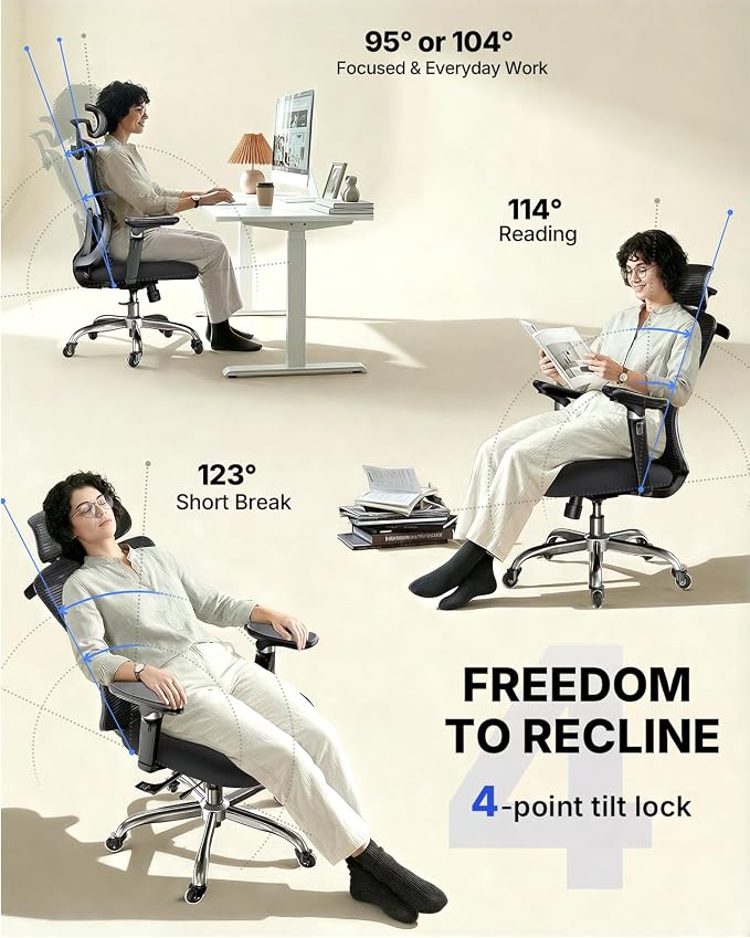 HUANUO Ergonomic Office Chair with 6D Armrest, Seat Depth Adjustment, Lumbar Support, Quiet Rubber Caster, High Back Mesh Gaming Chair with 3D Headrest, Big and Tall Chair for Home Office, Pack of 10