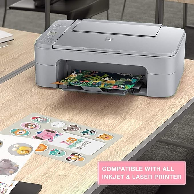 JANDJPACKAGING Printable Vinyl for Inkjet Printer - 55 Pack Matte White Printable Vinyl Sticker Paper Dries Quickly Vivid Colors, Holds Ink Well, Tear Resistant, Inkjet & Laser Printer