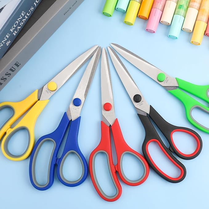 BURVAGY 10 Pack 8" Scissors All Purpose, Heavy Duty Scissors for Office | Scissors Bulk Multipurpose Comfort-Grip Sharp Adult Office Scissors Set Sewing Fabric Stainless Steel Blades, Right/Left Hand