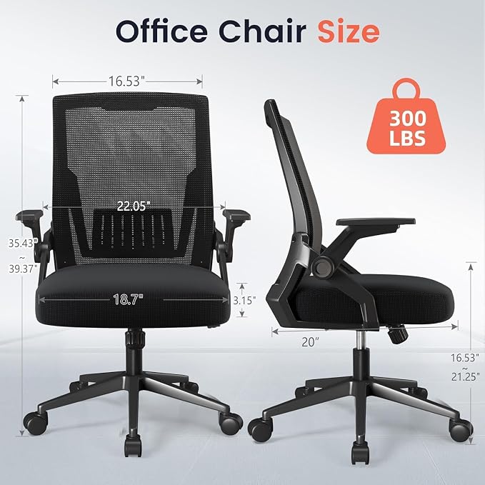 GTPLAYER Ergonomic Office Chair with Flip-up Armrests Executive Computer Chair for Home Office, Breathable Mesh & Comfy Lumbar Support, Pack of 2, Space Black