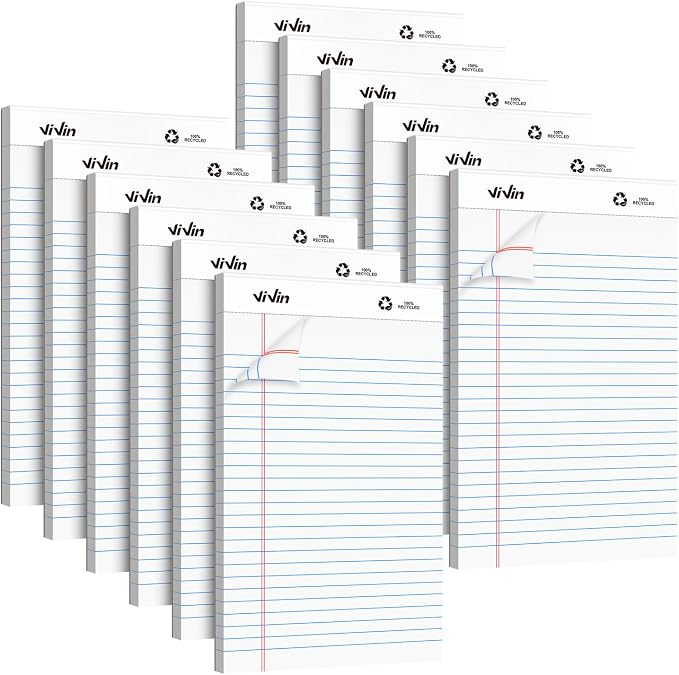 ViVin Legal Pads 5" x 8", 12 Pack, Narrow Ruled, 30 Sheets Per Note Pads | Perforated Writing Pad, Legal Pads Ideal for Home, Office, Business, White Paper