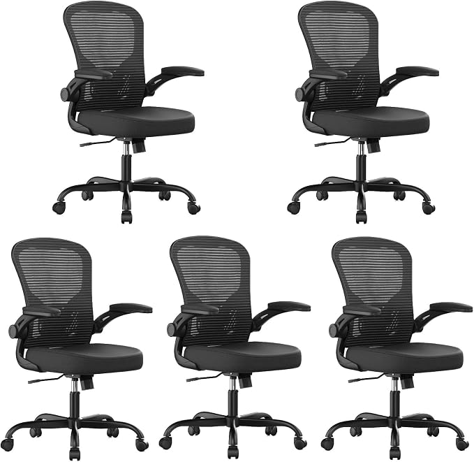 Office Chair|Ergonomic Desk Chairs (Pack of 5) | Flip-up Armrests,Mesh Computer Chair,High Back,Comfy Work,Adjustable Lumbar Support