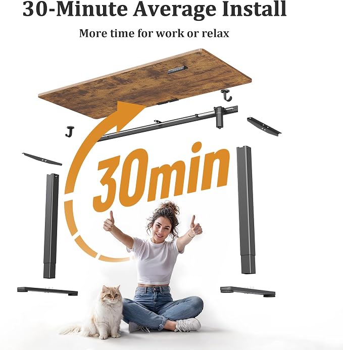 Claiks Electric Height Adjustable Standing Desk, 55x24 Inch, Rustic Brown | Smooth Height Adjustment, 3 Memory Presets, Cable management hub & hook, Stable Steel Frame, 156 lbs Capacity, Easy Assembly